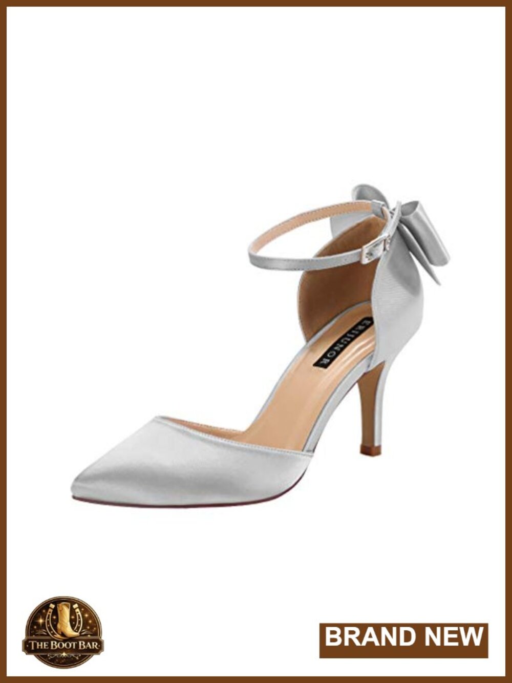 Elegant Satin Mid Heel Pumps with Bow Ankle Strap, Pointed Toe, Comfortable